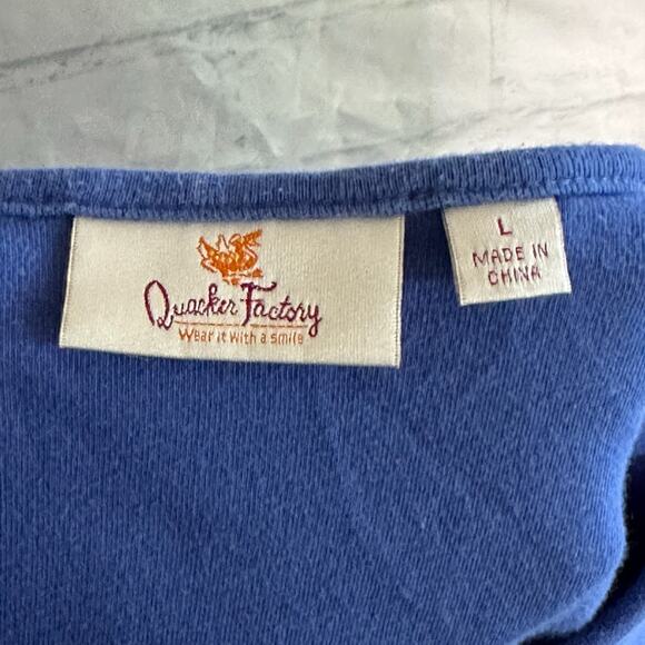 Quacker Factory Women’s Blue Long-sleeve Top, Embroidered Cat, Large, Pre-owned - Picture 5 of 6